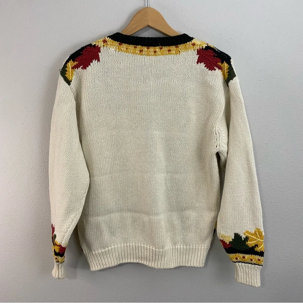 Orvis Vintage Autumn Fall Leaf Cardigan Sweater Gold Buttons Woman’s Size Medium - Picture 4 of 6